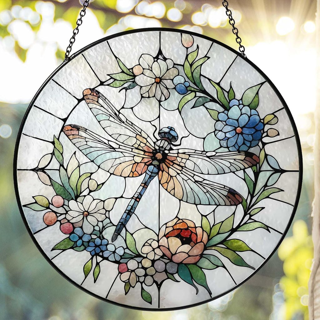 Handmade Stained Glass Sun Catcher Window Hanging Wall Decor, Sun Catcher Lover Gifts for Women Home Garden Housewarming Ornament