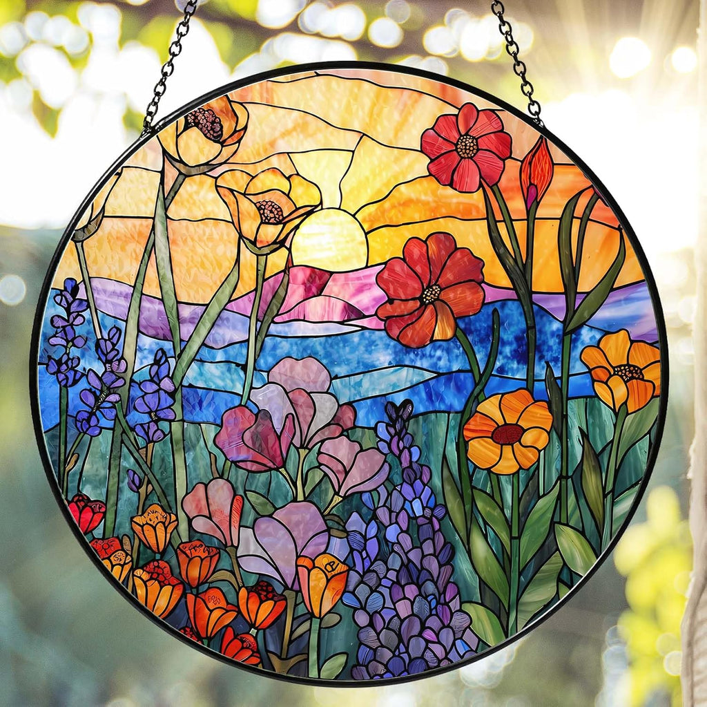 Handmade Stained Glass Sun Catcher Window Hanging Wall Decor, Sun Catcher Lover Gifts for Women Home Garden Housewarming Ornament