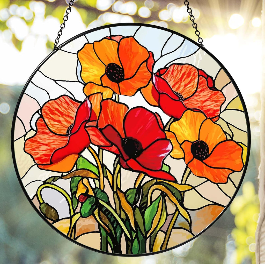 Handmade Stained Glass Sun Catcher Window Hanging Wall Decor, Sun Catcher Lover Gifts for Women Home Garden Housewarming Ornament