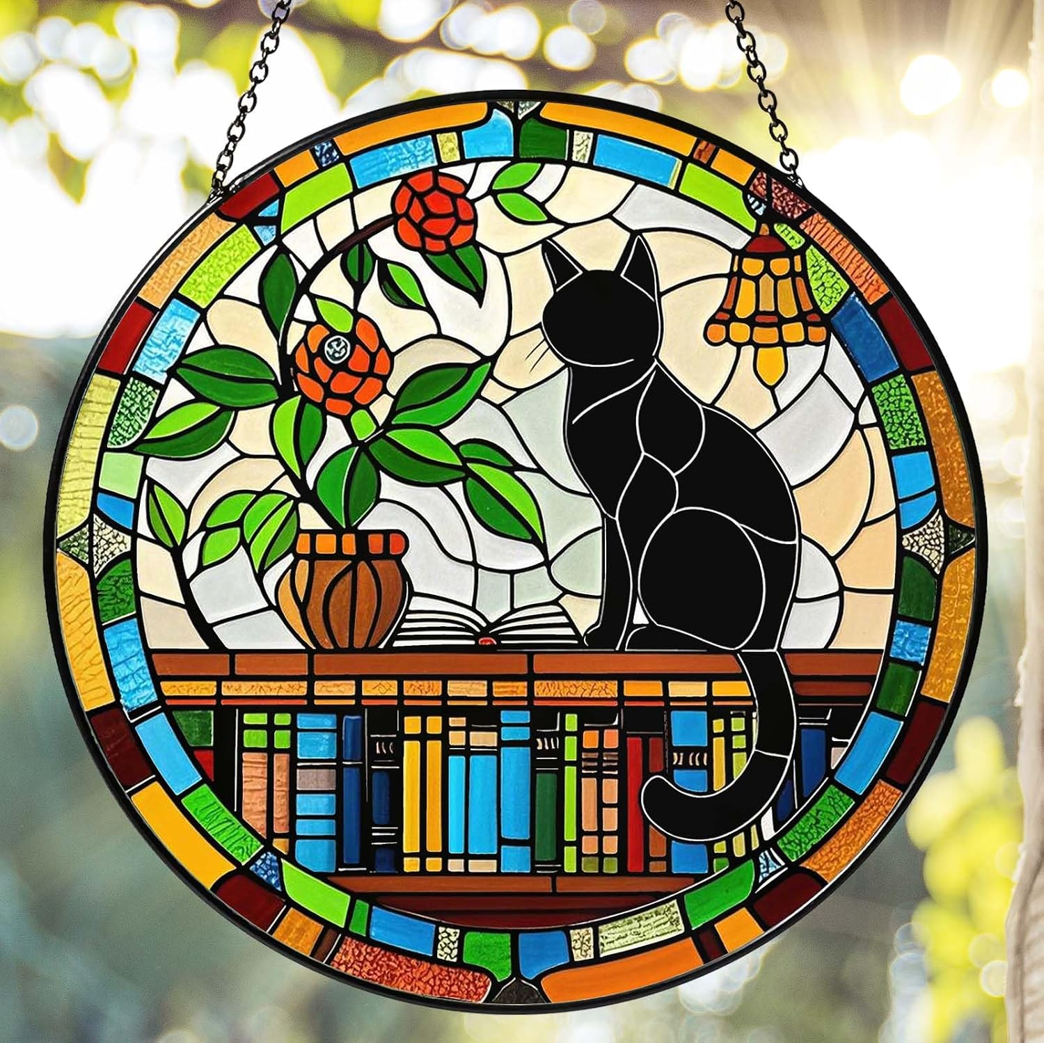 Handmade Stained Glass Sun Catcher Window Hanging Wall Decor, Sun Catcher Lover Gifts for Women Home Garden Housewarming Ornament