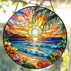 Handmade Stained Glass Sun Catcher Window Hanging Wall Decor, Sun Catcher Lover Gifts for Women Home Garden Housewarming Ornament