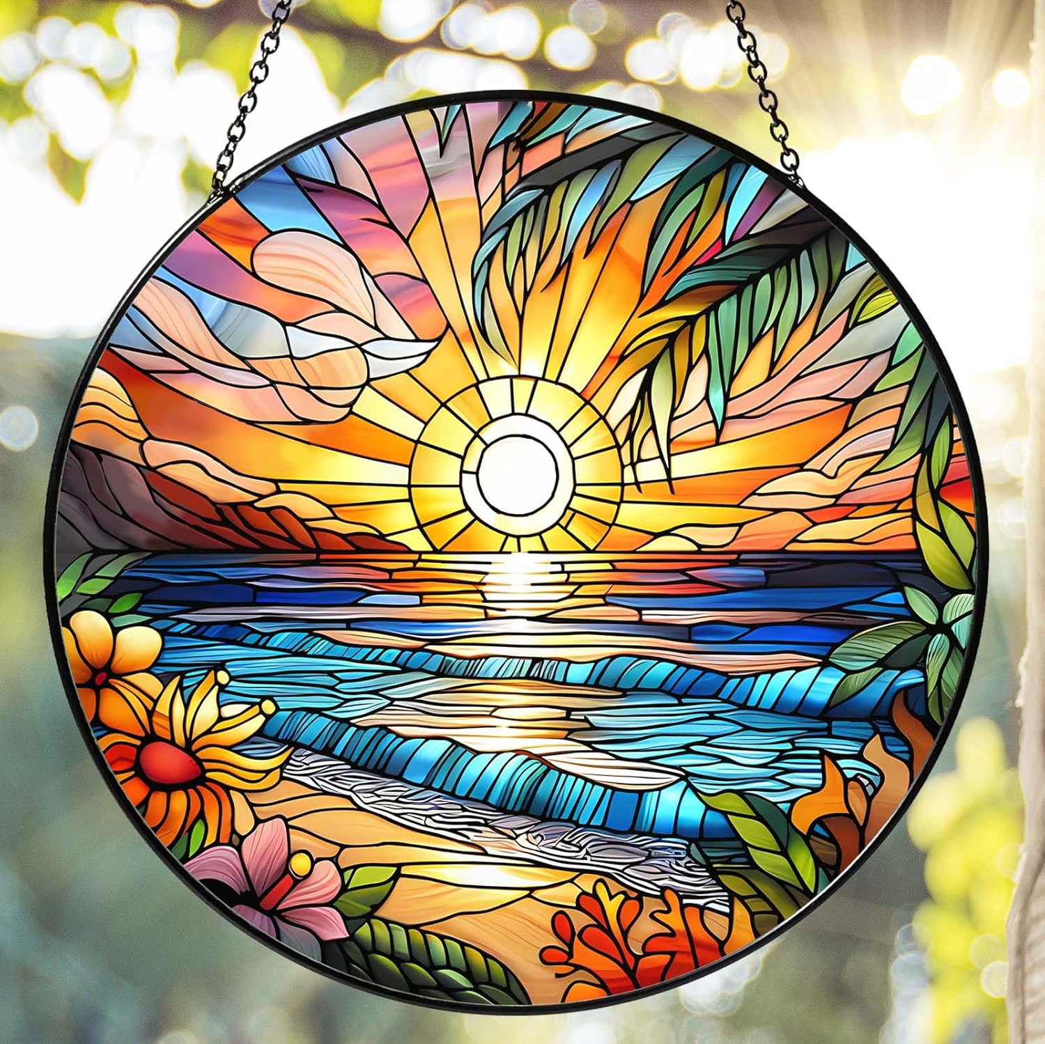 Handmade Stained Glass Sun Catcher Window Hanging Wall Decor, Sun Catcher Lover Gifts for Women Home Garden Housewarming Ornament
