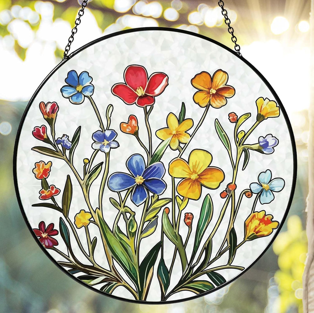 Handmade Stained Glass Sun Catcher Window Hanging Wall Decor, Sun Catcher Lover Gifts for Women Home Garden Housewarming Ornament