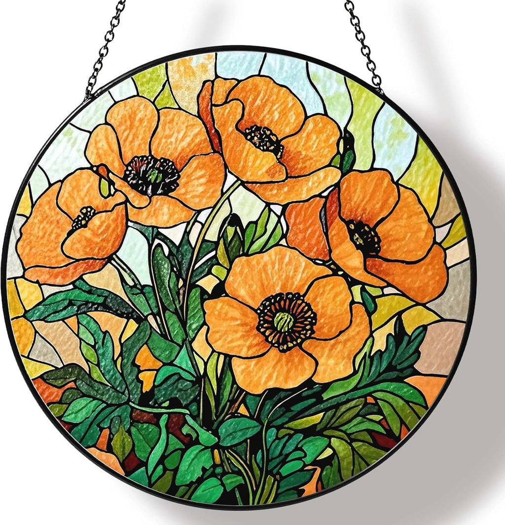 Handmade Stained Glass Sun Catcher Window Hanging Wall Decor, Sun Catcher Lover Gifts for Women Home Garden Housewarming Ornament