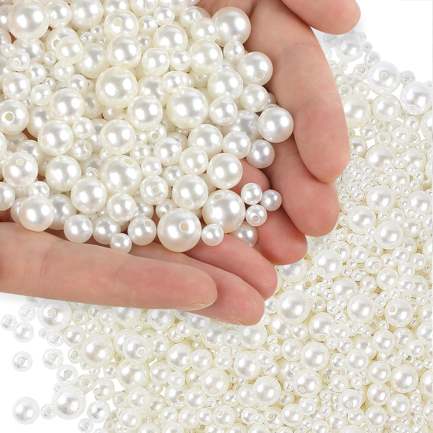 Pearl Beads with Hole, 5 Size Pearls for Crafts, Round Loose Pearl Beads for Jewelry Making, Pearls for Jewelry Making, Decoration, DIY Crafts, Stuffing