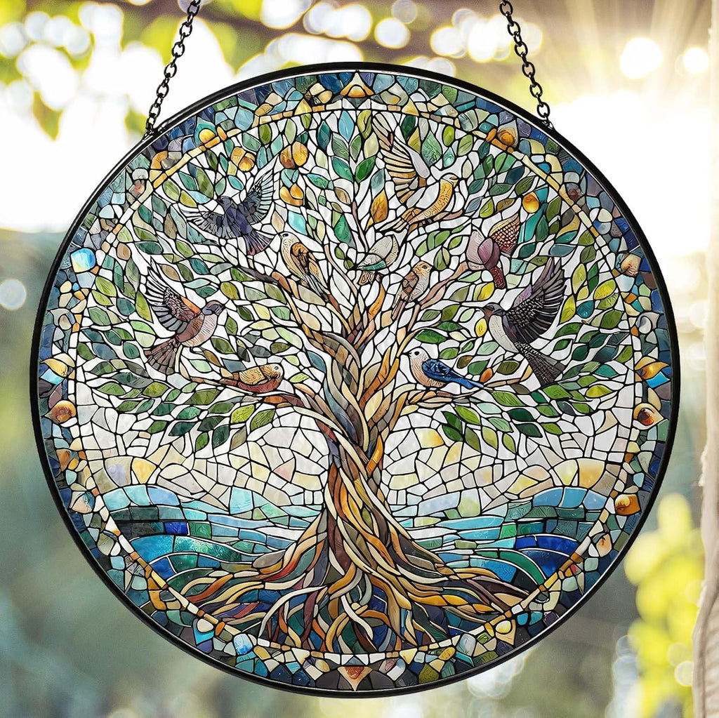Handmade Stained Glass Sun Catcher Window Hanging Wall Decor, Sun Catcher Lover Gifts for Women Home Garden Housewarming Ornament