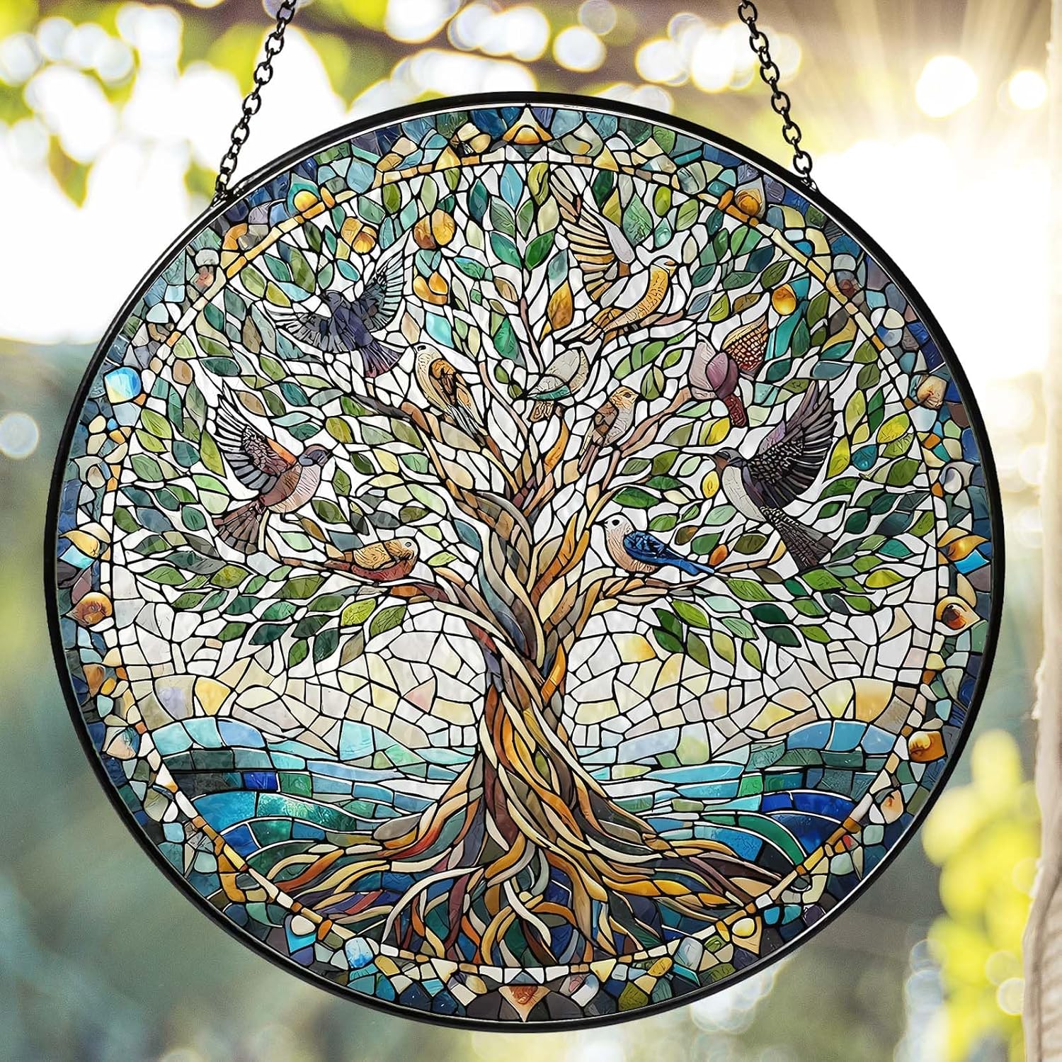 Handmade Stained Glass Sun Catcher Window Hanging Wall Decor, Sun Catcher Lover Gifts for Women Home Garden Housewarming Ornament