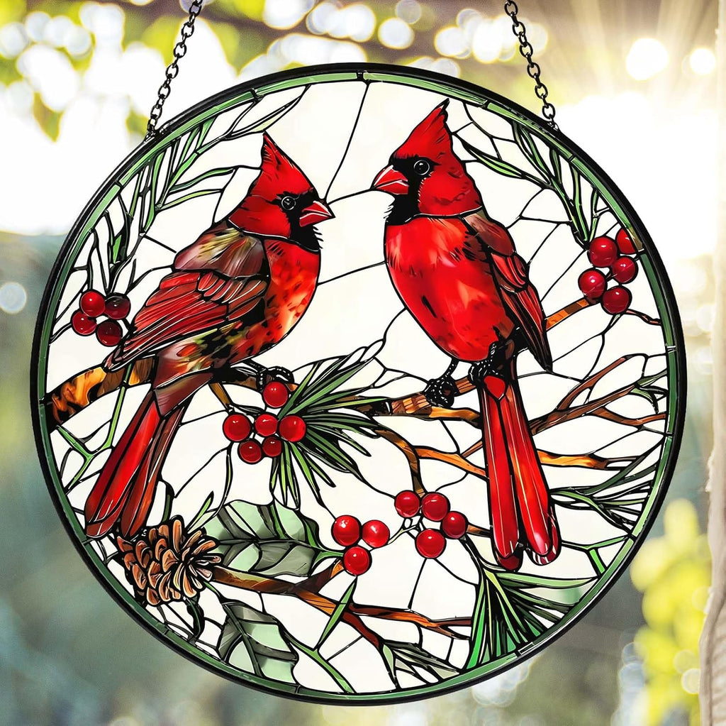 Handmade Stained Glass Sun Catcher Window Hanging Wall Decor, Sun Catcher Lover Gifts for Women Home Garden Housewarming Ornament