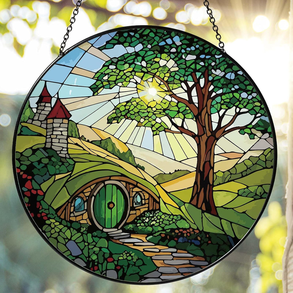 Handmade Stained Glass Sun Catcher Window Hanging Wall Decor, Sun Catcher Lover Gifts for Women Home Garden Housewarming Ornament