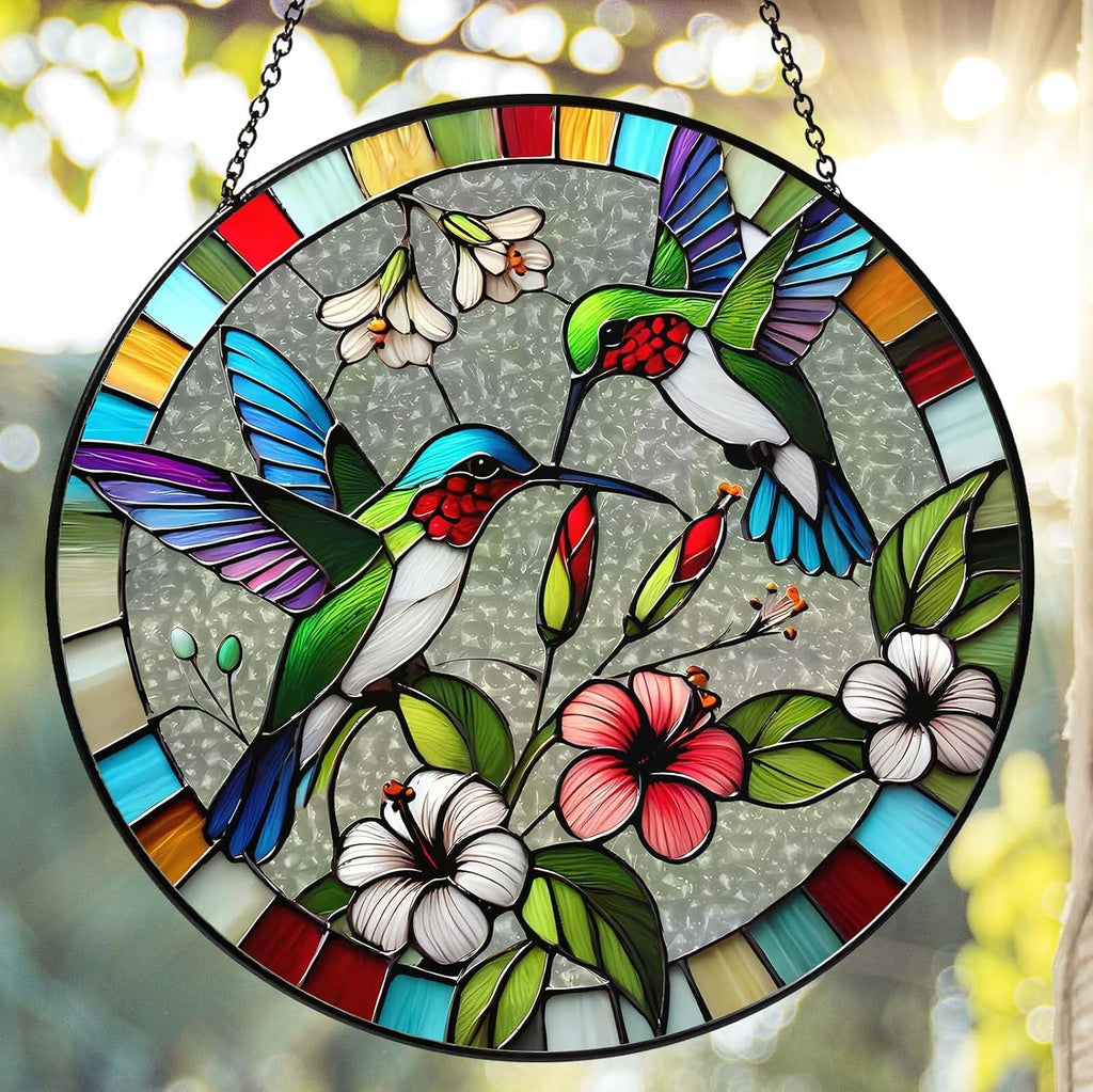 Handmade Stained Glass Sun Catcher Window Hanging Wall Decor, Sun Catcher Lover Gifts for Women Home Garden Housewarming Ornament