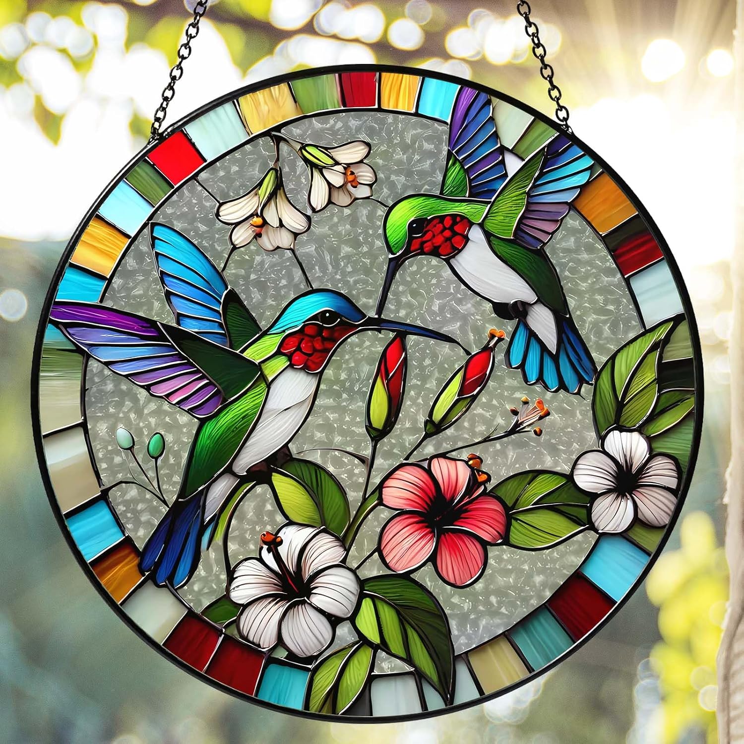 Handmade Stained Glass Sun Catcher Window Hanging Wall Decor, Sun Catcher Lover Gifts for Women Home Garden Housewarming Ornament