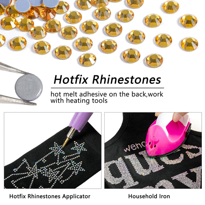 Hotfix Rhinestones Bulk, Hot Fix Rhinestones for Crafts Clothes DIY Decoration, Topaz