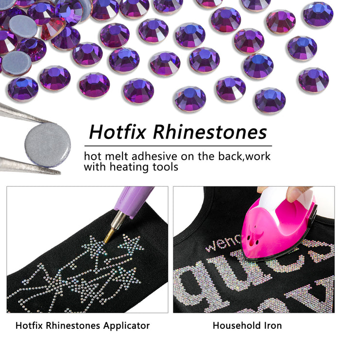 Hotfix Rhinestones Bulk, Hot Fix Rhinestones for Crafts Clothes DIY Decoration, Purple Velvet