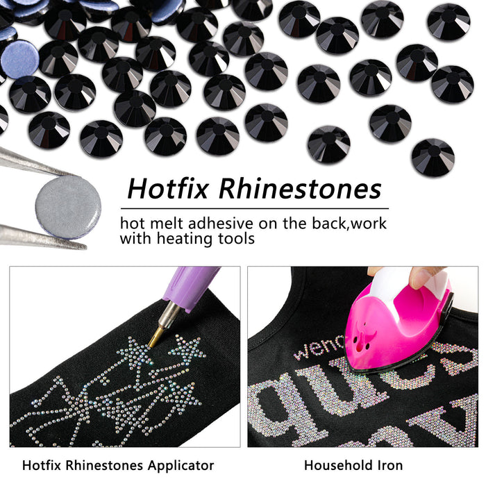 Hotfix Rhinestones Bulk, Hot Fix Rhinestones for Crafts Clothes DIY Decoration, Black