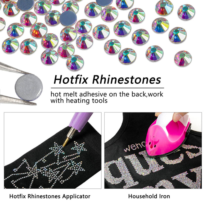 Hotfix Rhinestones Bulk, Hot Fix Rhinestones for Crafts Clothes DIY Decoration, Crystal AB