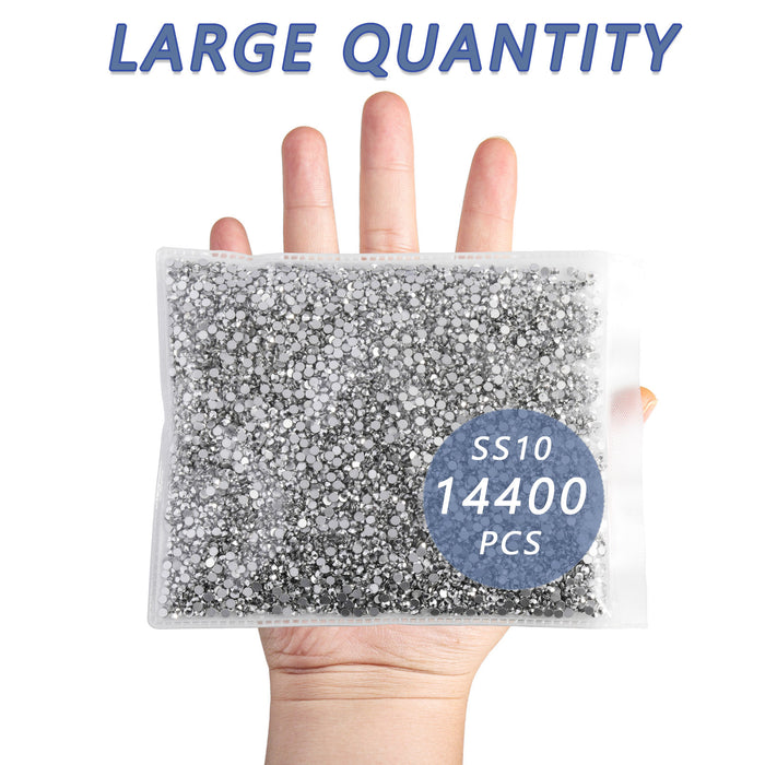 Flatback Rhinestones Bulk, Rhinestones for Nails Crafts Clothes DIY Decoration, Silver Hematite