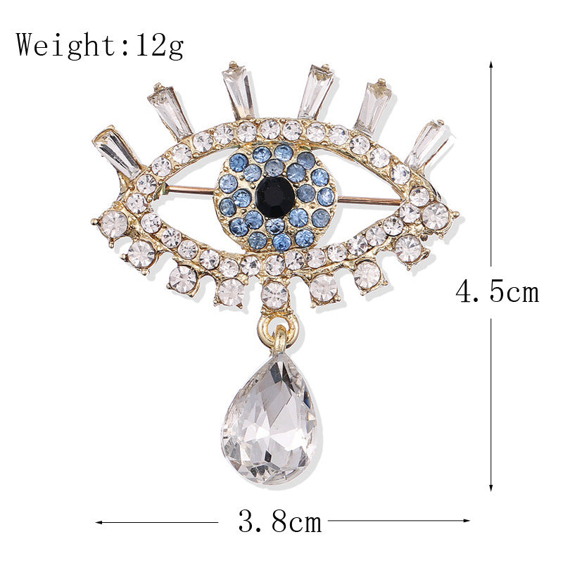 Korean Style Fashionable Crystal Teardrop Glasses with Diamond-Accented Alloy Brooch Pin Corsage for Men's & Women's Apparel Accessories (Eye-Themed)
