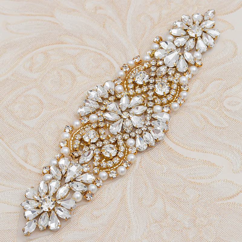 Heat Transfer Rhinestone Patch, Sparkling Glass Rhinestones And Pearl Design For Dance Costumes, Leotards, Performance Wear, Clothing Embellishment