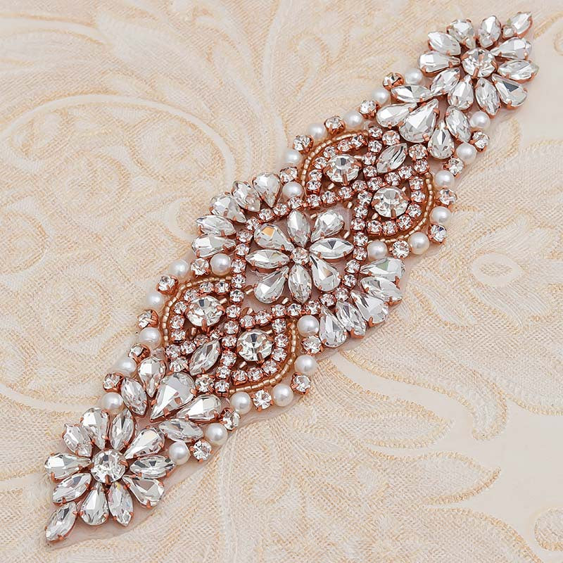 Heat Transfer Rhinestone Patch, Sparkling Glass Rhinestones And Pearl Design For Dance Costumes, Leotards, Performance Wear, Clothing Embellishment