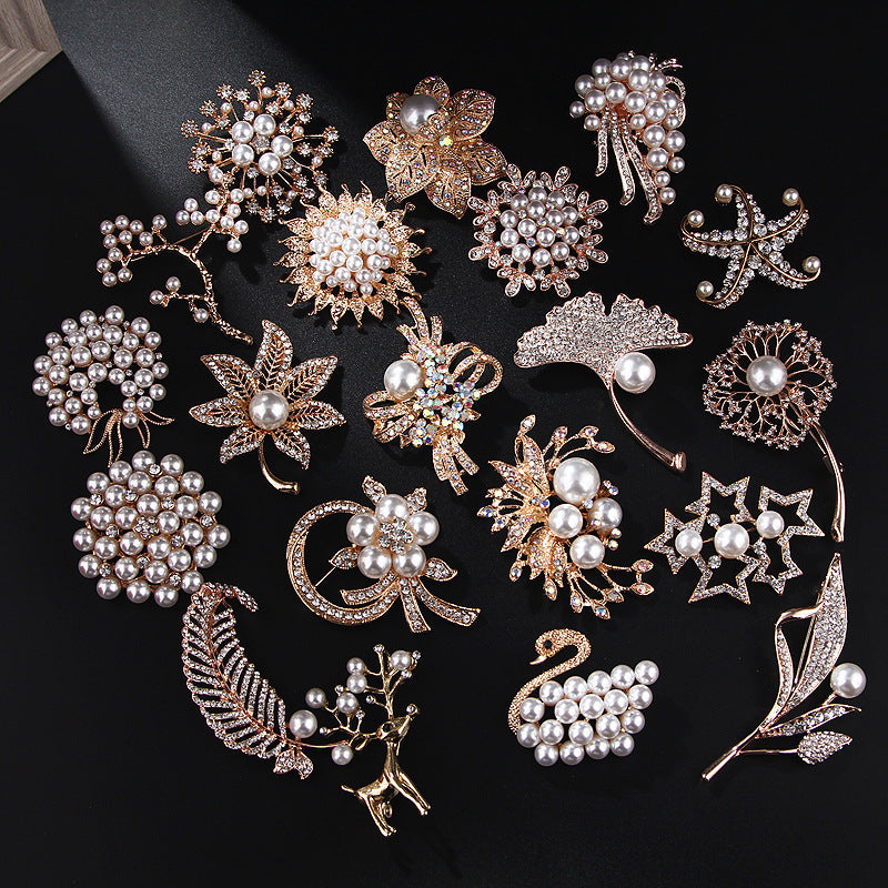 Korea style full pearl swan rhinestone flower brooch pin -women's fashion accessories