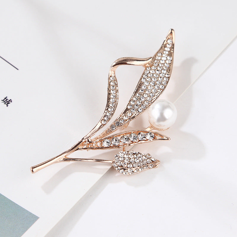 Korea style full pearl swan rhinestone flower brooch pin -women's fashion accessories