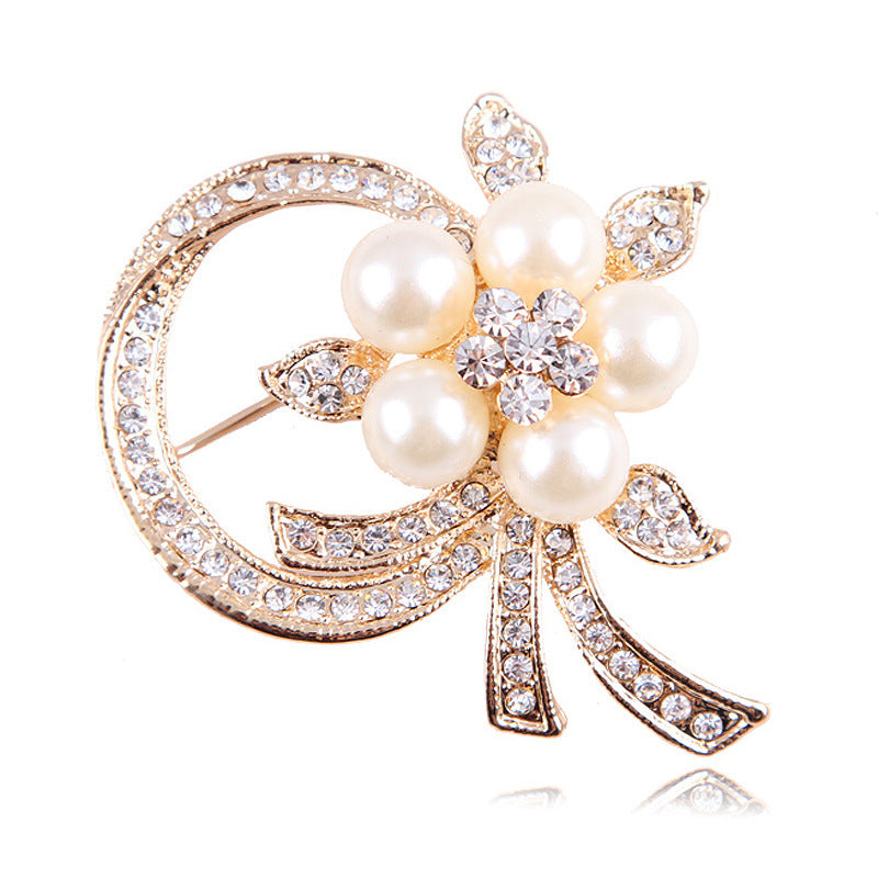 Korea style full pearl swan rhinestone flower brooch pin -women's fashion accessories