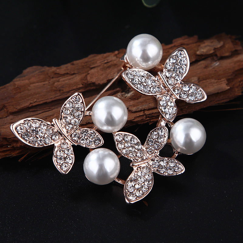 Korea style full pearl swan rhinestone flower brooch pin -women's fashion accessories
