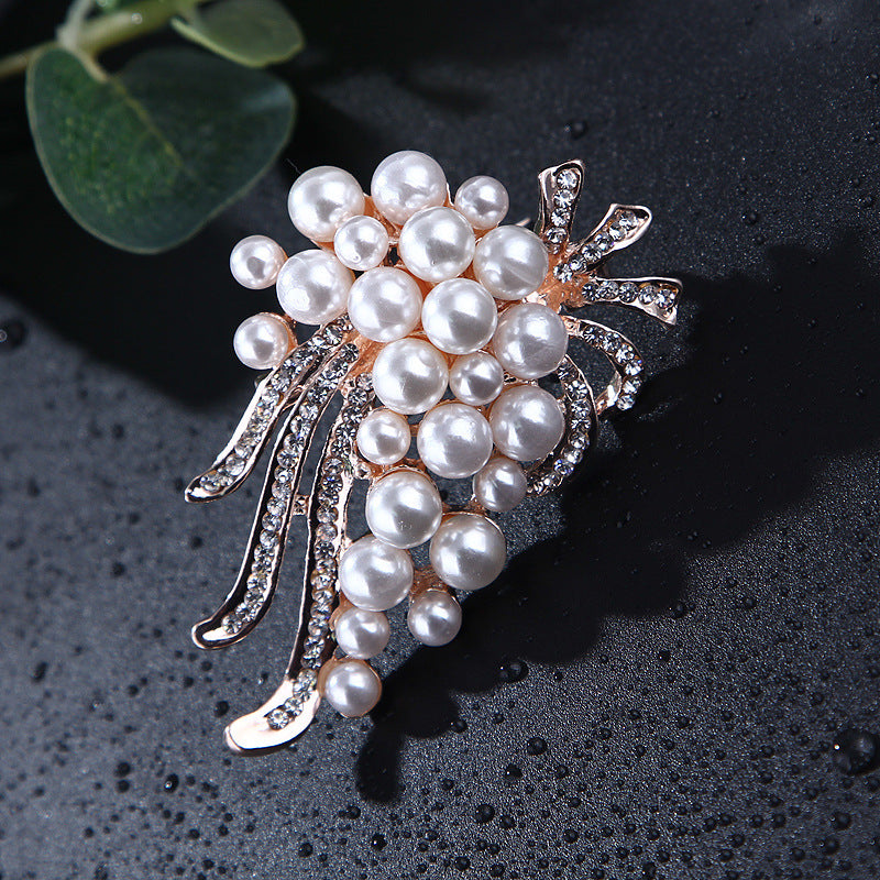 Korea style full pearl swan rhinestone flower brooch pin -women's fashion accessories