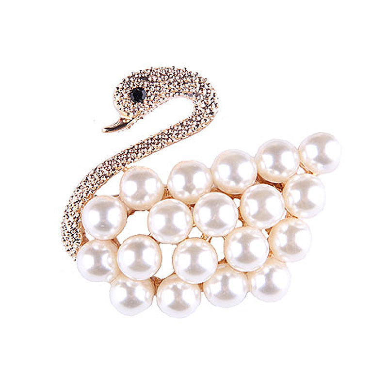 Korea style full pearl swan rhinestone flower brooch pin -women's fashion accessories