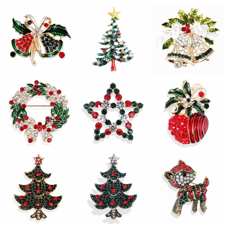 Women's Christmas Brooches Set - New Fashion Santa Tree Reindeer Wreath Snowflake Bell Pins