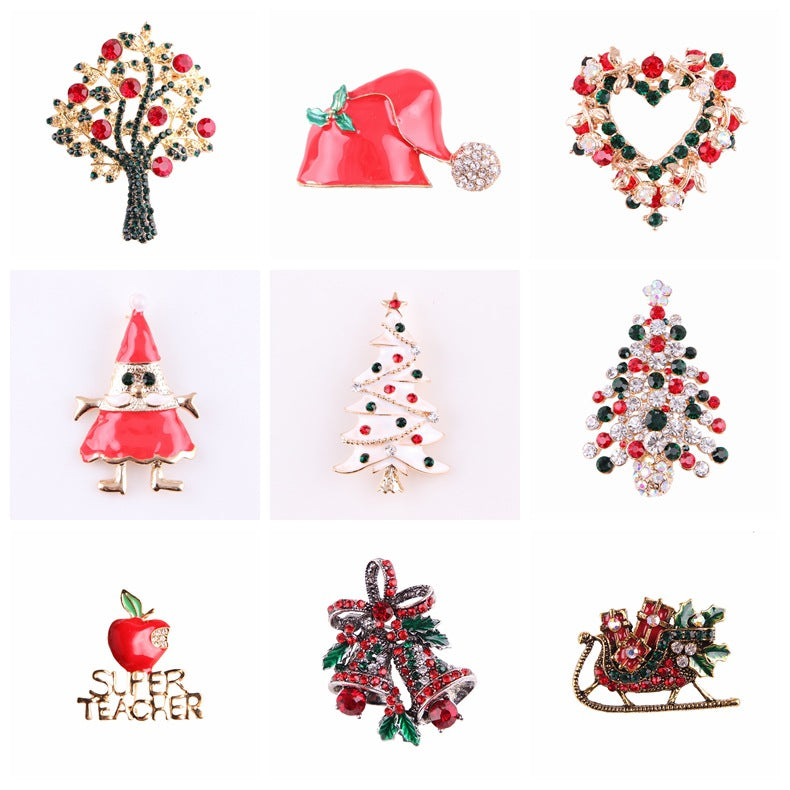 Women's Christmas Brooches Set - New Fashion Santa Tree Reindeer Wreath Snowflake Bell Pins