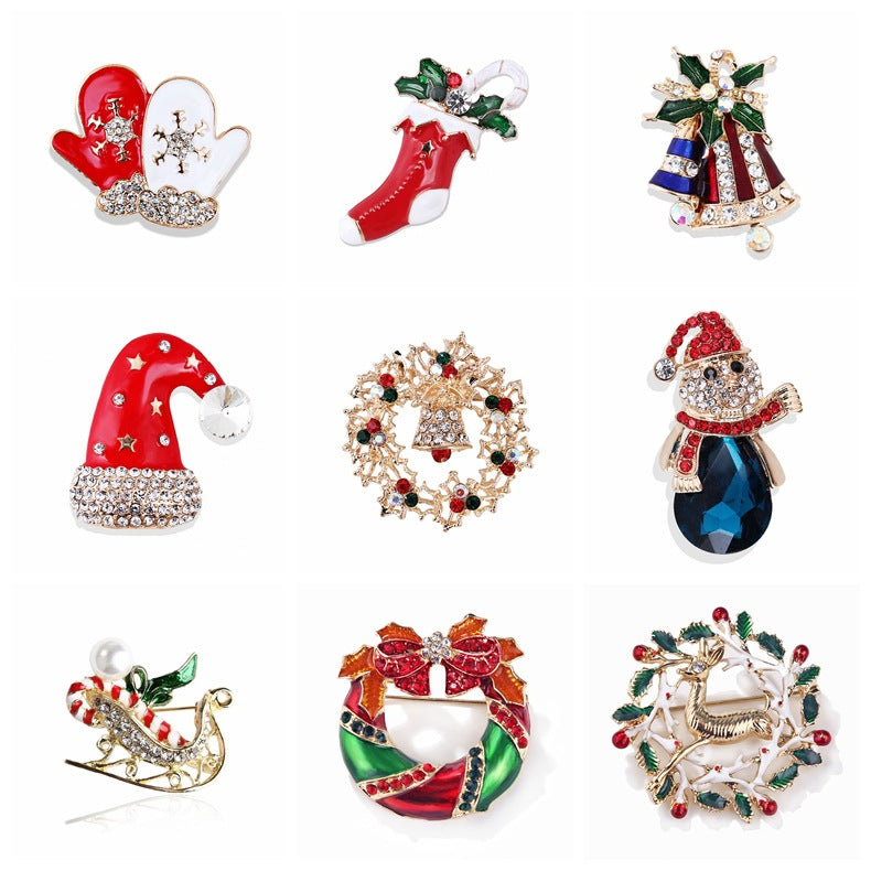 Women's Christmas Brooches Set - New Fashion Santa Tree Reindeer Wreath Snowflake Bell Pins