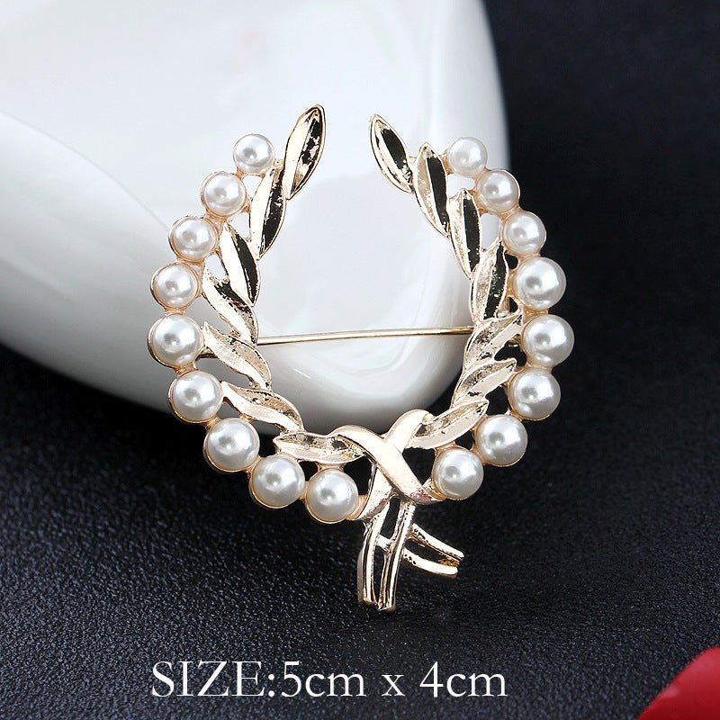 Korea style full pearl swan rhinestone flower brooch pin -women's fashion accessories