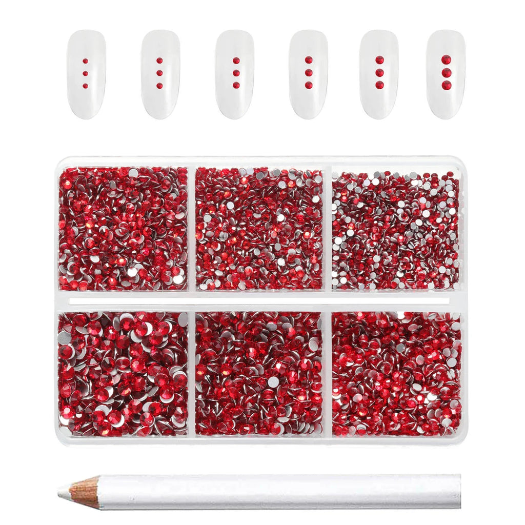 7200pcs Flatback Rhinestones,Nail Gems Round Crystal Rhinestones for Crafts,Mixed 6 Sizes with Wax Pencil Kit, SS3-SS10-Siam