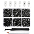 4300pcs Flatback Rhinestones, Nail Gems Round Crystal Rhinestones for Crafts,Mixed 6 Sizes with Picking Tweezers and Wax Pencil Kit- Black