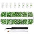 Rhinestones for Makeup,8 sizes 2500pcs Flatback Rhinestones Face Gems for Nails Crafts with Tweezers and Wax Pencil- Light Green