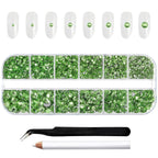 Rhinestones for Makeup,8 sizes 2500pcs Flatback Rhinestones Face Gems for Nails Crafts with Tweezers and Wax Pencil- Light Green