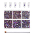 7200pcs Flatback Rhinestones,Nail Gems Round Crystal Rhinestones for Crafts,Mixed 6 Sizes with Wax Pencil Kit, SS3-SS10-Purple