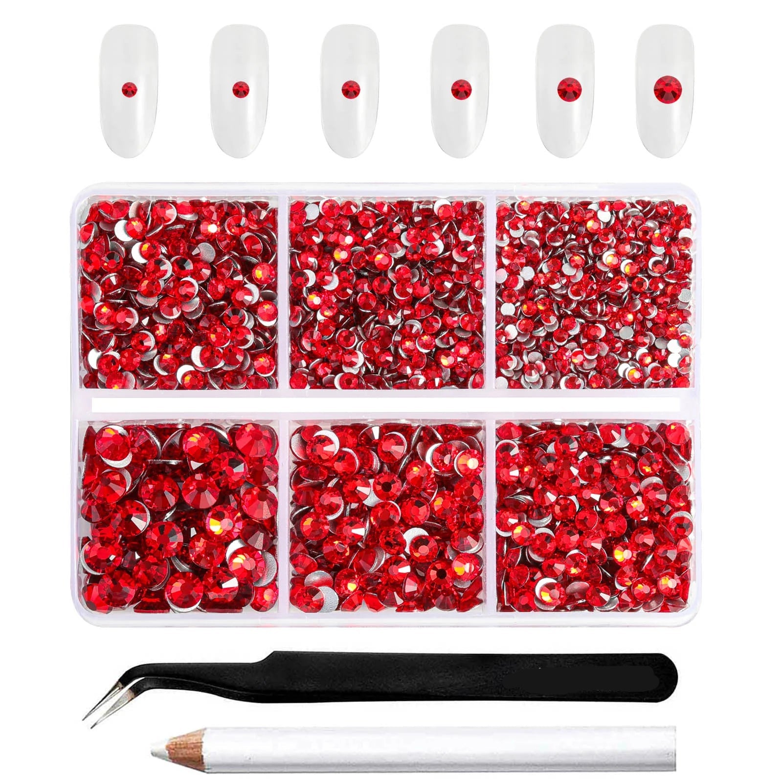 4300pcs Flatback Rhinestones, Nail Gems Round Crystal Rhinestones for Crafts,Mixed 6 Sizes with Picking Tweezers and Wax Pencil Kit- Light Siam
