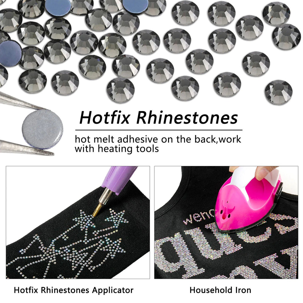 Hotfix Rhinestones Bulk, Hot Fix Rhinestones for Crafts Clothes DIY Decoration, Black Diamond