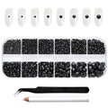 Rhinestones for Makeup,8 sizes 2500pcs Flatback Rhinestones Face Gems for Nails Crafts with Tweezers and Wax Pencil- Black