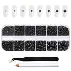 Rhinestones for Makeup,8 sizes 2500pcs Flatback Rhinestones Face Gems for Nails Crafts with Tweezers and Wax Pencil- Black