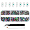 Rhinestones for Makeup,8 sizes 2500pcs Flatback Rhinestones Face Gems for Nails Crafts with Tweezers and Wax Pencil- Green Volcano