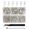 4300pcs Flatback Rhinestones, Nail Gems Round Crystal Rhinestones for Crafts,Mixed 6 Sizes with Picking Tweezers and Wax Pencil Kit-Bluemoonlight