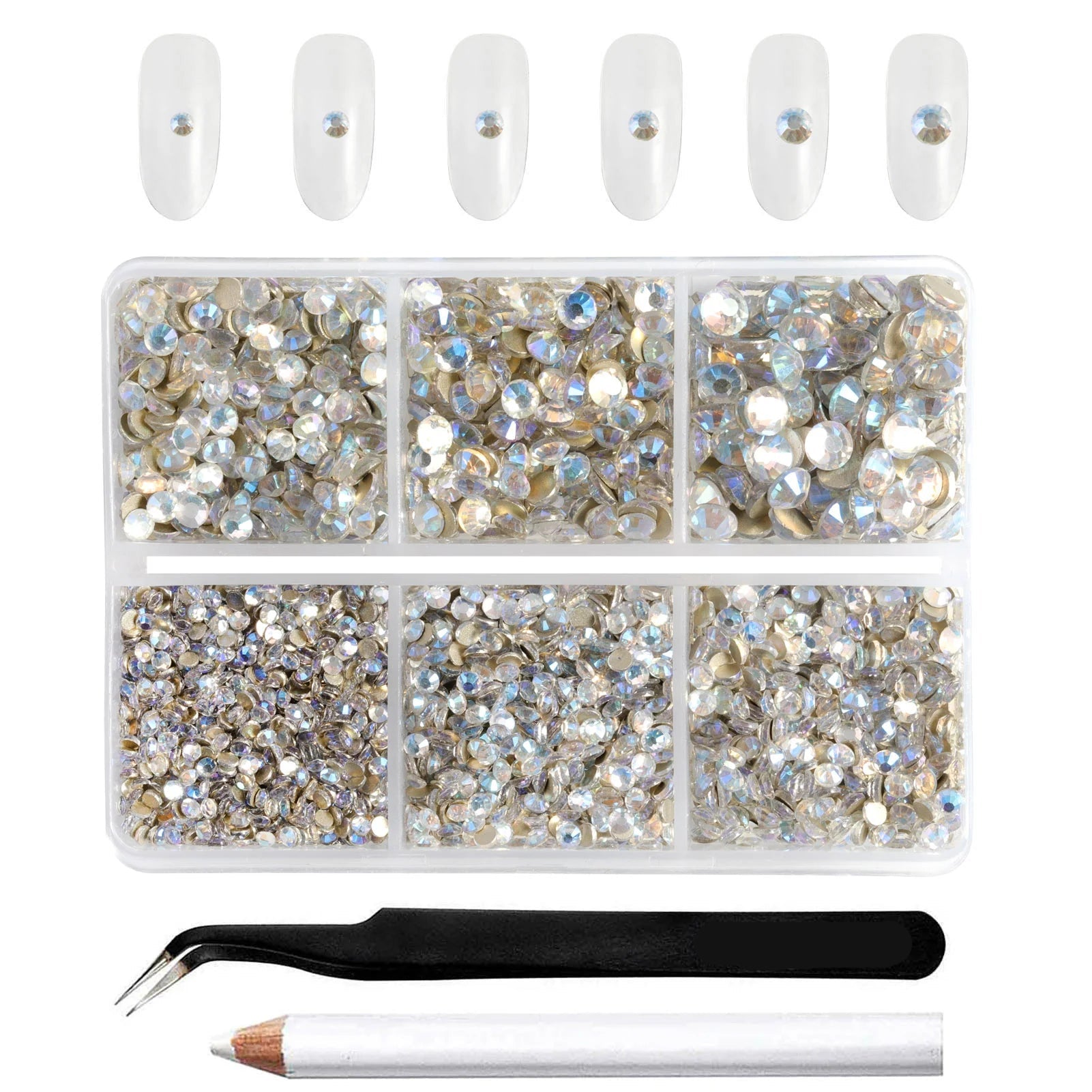 4300pcs Flatback Rhinestones, Nail Gems Round Crystal Rhinestones for Crafts,Mixed 6 Sizes with Picking Tweezers and Wax Pencil Kit-Bluemoonlight