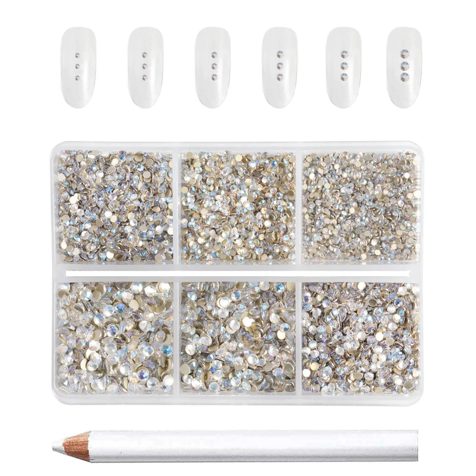 7200pcs Flatback Rhinestones,Nail Gems Round Crystal Rhinestones for Crafts,Mixed 6 Sizes with Wax Pencil Kit, SS3-SS10 - Bluemoonlight