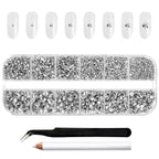 Rhinestones for Makeup,8 sizes 2500pcs Flatback Rhinestones Face Gems for Nails Crafts with Tweezers and Wax Pencil- Silver Hematite