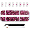 Rhinestones for Makeup,8 sizes 2500pcs Flatback Rhinestones Face Gems for Nails Crafts with Tweezers and Wax Pencil- Fuchsia