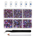 4300pcs Flatback Rhinestones, Nail Gems Round Crystal Rhinestones for Crafts,Mixed 6 Sizes with Picking Tweezers and Wax Pencil Kit-Purple Velvet