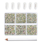 7200pcs Flatback Rhinestones,Nail Gems Round Crystal Rhinestones for Crafts,Mixed 6 Sizes with Wax Pencil Kit, SS3-SS10- Crystal AB